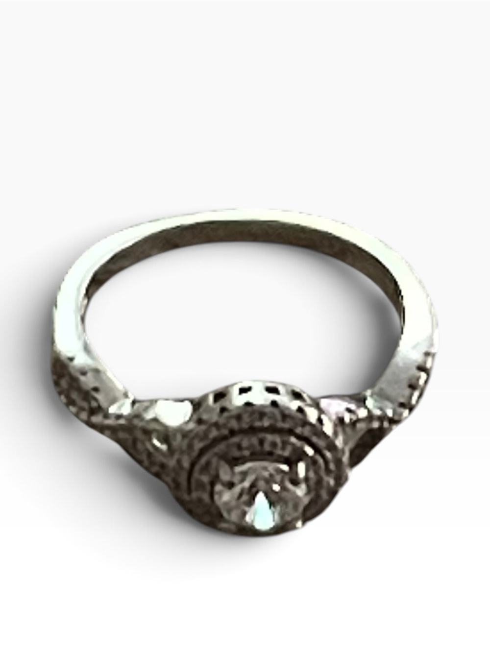Vintage Sterling Silver Floral Halo Ring with Central Stone - Picture 4 of 6